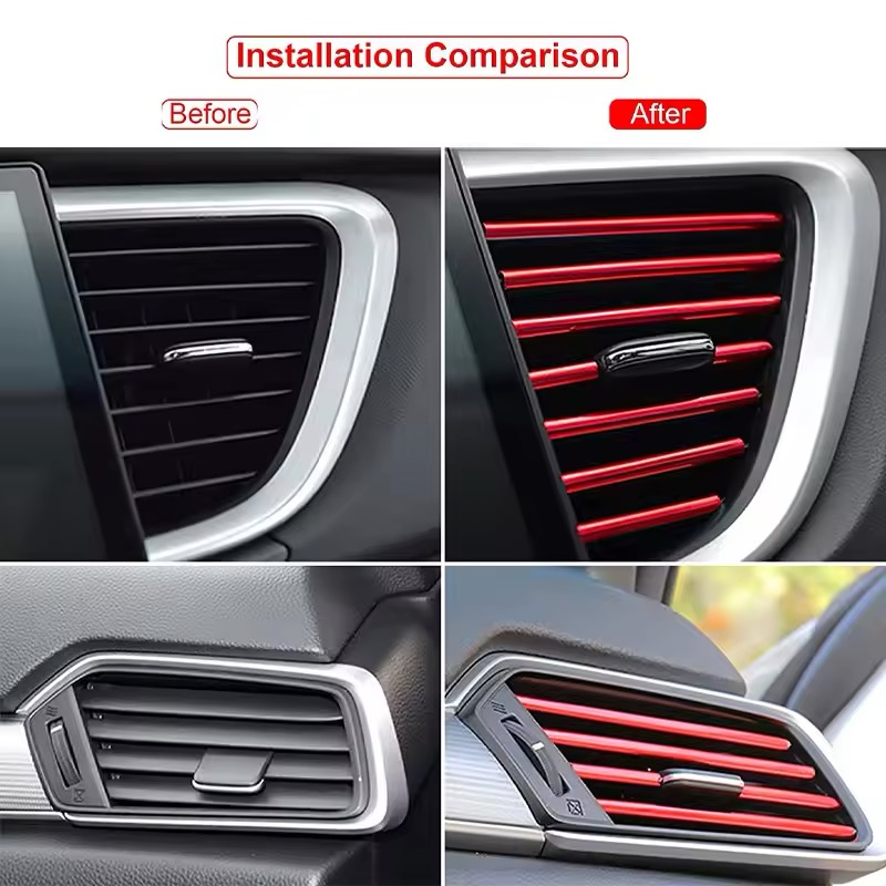 10Pcs Universal Car Air Conditioner Decorative U Shape Moulding Strips Red