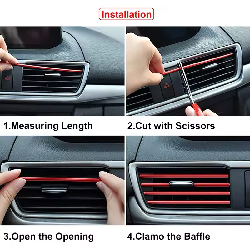 10Pcs Universal Car Air Conditioner Decorative U Shape Moulding Strips Red