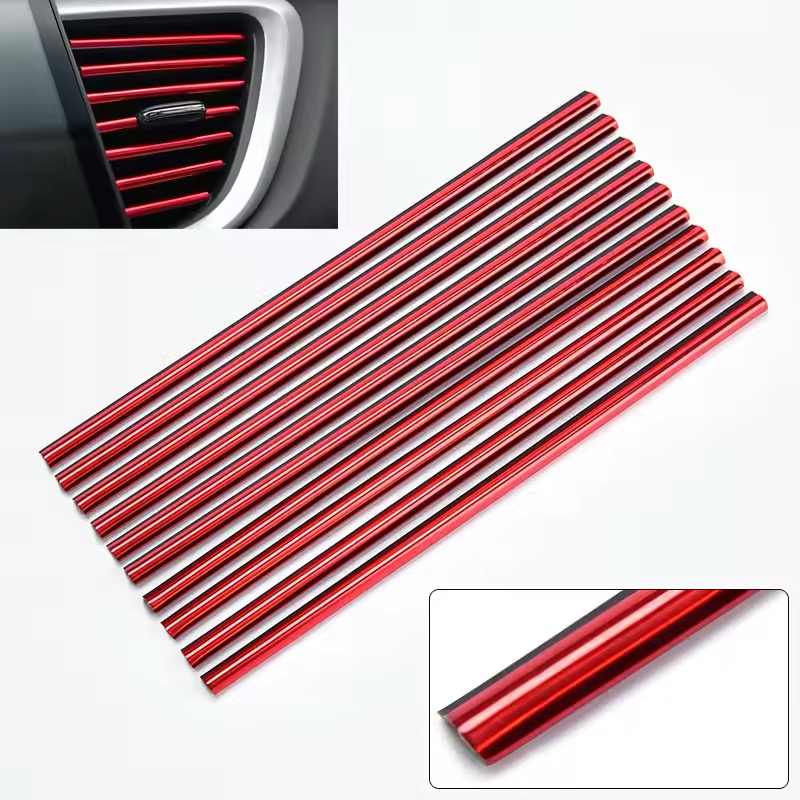 10Pcs Universal Car Air Conditioner Decorative U Shape Moulding Strips Red