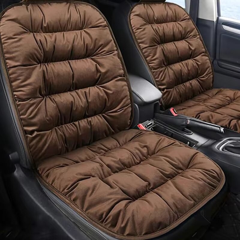 1 Pc Universal Front Car Seat Cushion with Straps Soft Velvet Fabric for Extra Comfort Brown